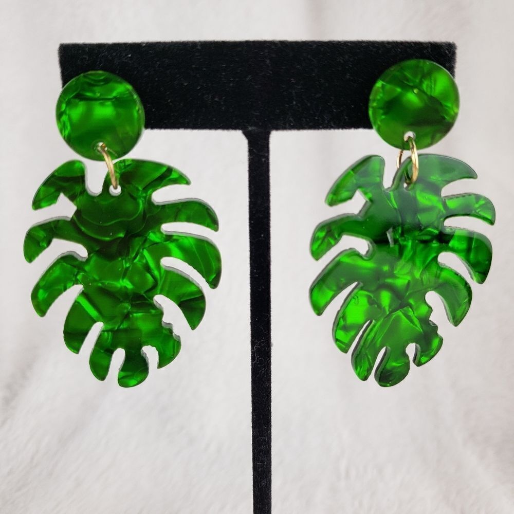 Acrylic Palm Leaf Drop Earrings
